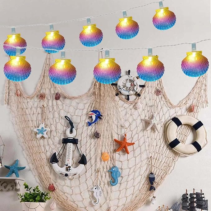 Beach Seashell String Lights - 8.3FT Ocean Themed Decorative 10 LED Seashells, Plug-in Warm White Fairy Lights for Patio, Garden, Wedding, Bedroom, Hawaii, Party, Tropical Beach Themed Decor