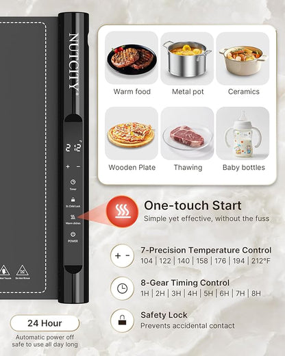 Warming Mat for Food Extra large 40" x 16", Portable Food Warming Mat with 7 Temperature Settings & 8Hour Timer, Tortilla Warmer for Gatherings, Parties (Extra Large Size: 40" x 16")
