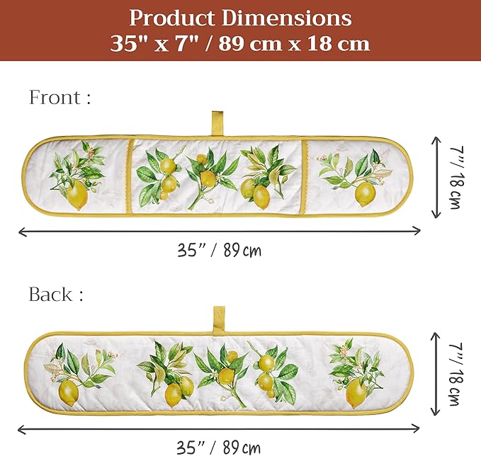 Maison d' Hermine Double Oven Mitts 100% Cotton 7"x35" Double Oven Mitt Heat Resistant BBQ Cooking Gloves with Loop Baking Grilling Kitchen Hotel Home Farmhouse Spring Summer (Limoncello)