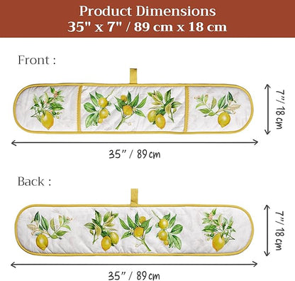 Maison d' Hermine Double Oven Mitts 100% Cotton 7"x35" Double Oven Mitt Heat Resistant BBQ Cooking Gloves with Loop Baking Grilling Kitchen Hotel Home Farmhouse Spring Summer (Limoncello)