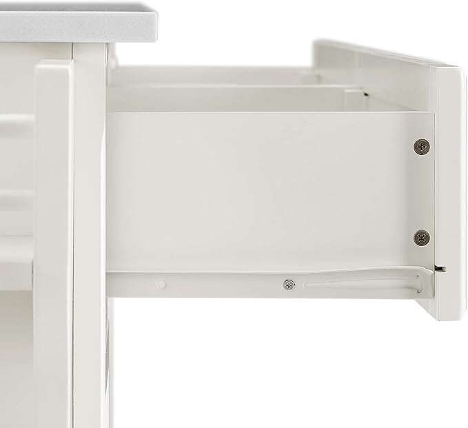 Crosley Furniture Full Size Stone Top Rolling Kitchen Island Storage Cart, Microwave Stand, Spice Rack, White