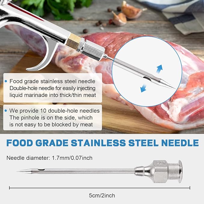 Electric Meat Injector Gun Pump with Hose, Stainless Steel Marinade Injector Syringe 70W with 10 Needles for BBQ, Turkey, Pork, Beef (Double Gun)
