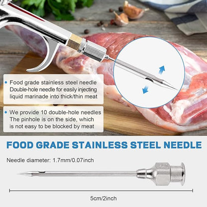 Electric Meat Injector Gun Pump with Hose, Stainless Steel Marinade Injector Syringe 70W with 10 Needles for BBQ, Turkey, Pork, Beef (Double Gun)