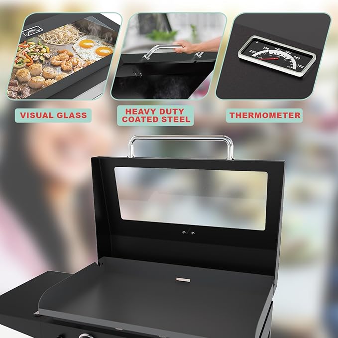 5857 Upgrade Glass Griddle Hinged Lid for Blackstone Omnivore 28 inch (2024 Model) Griddle Lid Hood,Clear View Grill Top Hard Cover for Blackstone 1517 2147 2206 2287 2269 Flat Top Grill Accessories