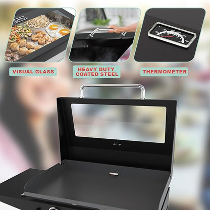 5857 Upgrade Glass Griddle Hinged Lid for Blackstone Omnivore 28 inch (2024 Model) Griddle Lid Hood,Clear View Grill Top Hard Cover for Blackstone 1517 2147 2206 2287 2269 Flat Top Grill Accessories