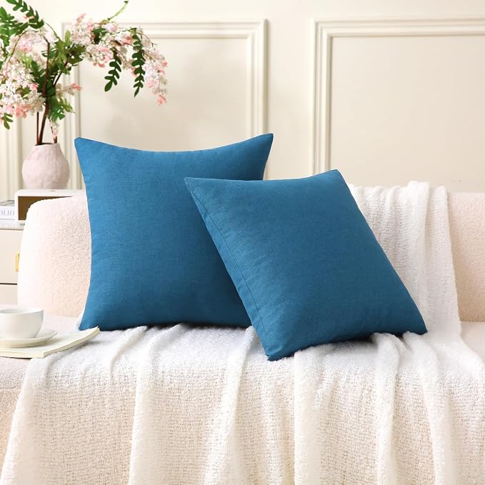 Outdoor Throw Pillows with Inserts, Waterproof Pillows for Outdoor Seating, Square Decorative Garden Cushion for Patio Furniture, Bed, Couch, Sofa(Blue, 16" x 16" (Pack of 2))