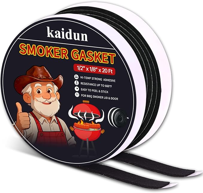 kaidun Smoker Gasket Seals, 2 Pack x 10 Ft, 1/2" x 1/8", High Temp Grill BBQ Gasket Replacement Self Stick Felt, Black