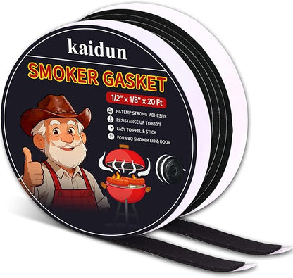 kaidun Smoker Gasket Seals, 2 Pack x 10 Ft, 1/2" x 1/8", High Temp Grill BBQ Gasket Replacement Self Stick Felt, Black