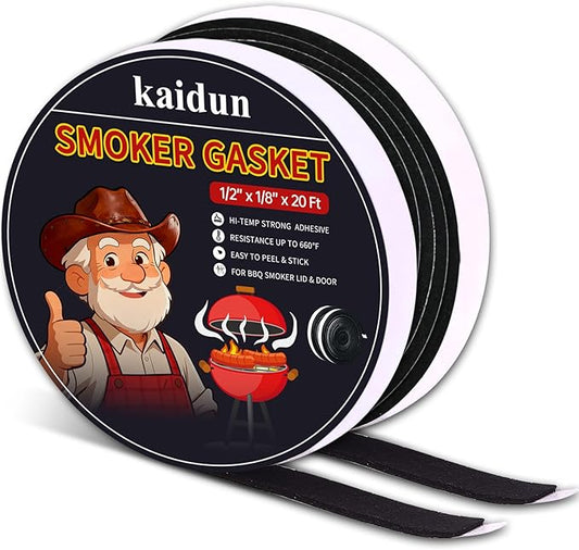 kaidun Smoker Gasket Seals, 2 Pack x 10 Ft, 1/2" x 1/8", High Temp Grill BBQ Gasket Replacement Self Stick Felt, Black