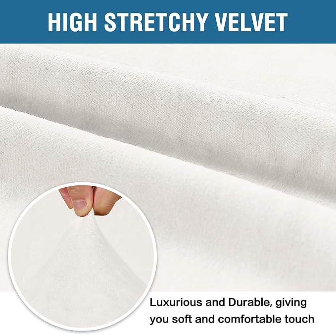 H.VERSAILTEX Velvet Stretch Couch Cushion Cover Plush Cushion Slipcover for Chair Loveseat Sofa Cushion Furniture Protector Seat Cushion Sofa Cover (3 Piece XL Sofa Cushion Covers, Porcelain White)