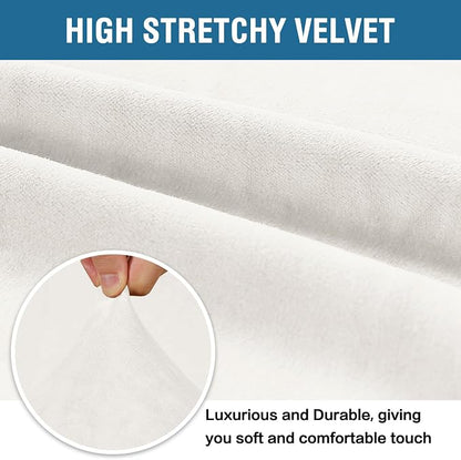 H.VERSAILTEX Velvet Stretch Couch Cushion Cover Plush Cushion Slipcover for Chair Loveseat Sofa Cushion Furniture Protector Seat Cushion Sofa Cover (3 Piece XL Sofa Cushion Covers, Porcelain White)