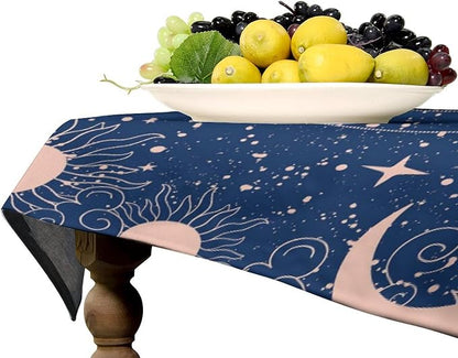 Moon Sun Tablecloth Vintage Boho Celestial Star Magical Galaxy Space Table Cloth Water Resistant Wipeable Table Cover for Farmhouse Picnic Party Holiday Kitchen Dinner Table 60"x90"