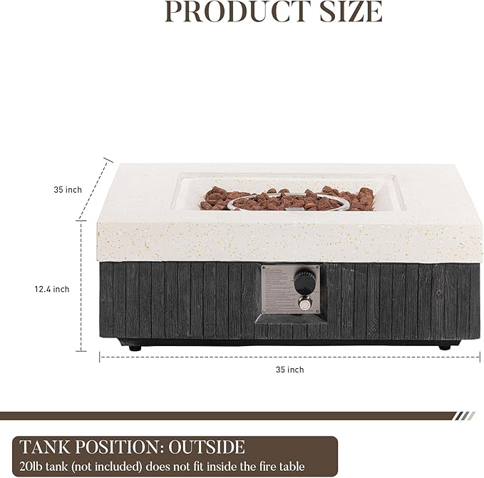 COSIEST 35" Outdoor Propane Fire Pit Table Square Gas Fire Pit Table with Concrete & Wood Grain Design, 50000BTU Electronic Ignition Fire Tables for Patio, Backyard, Garden Heating