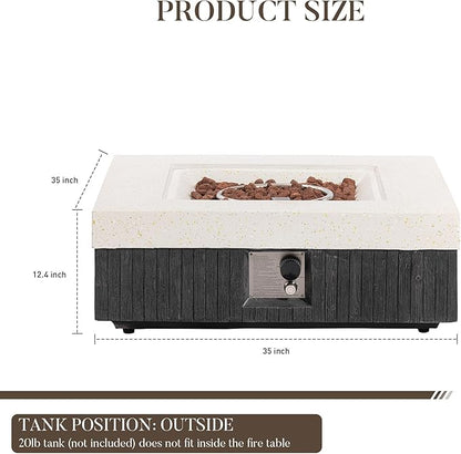 COSIEST 35" Outdoor Propane Fire Pit Table Square Gas Fire Pit Table with Concrete & Wood Grain Design, 50000BTU Electronic Ignition Fire Tables for Patio, Backyard, Garden Heating