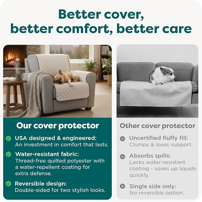 FurHaven Water-Resistant Sofa Cover for Dogs & Cats, Reversible Couch Protector with Secure Straps and Pinsonic Quilted Fabric, Machine Washable Couch Cover, Sofa Sized, Gray Mist