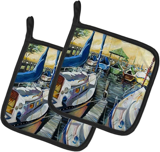 Caroline's Treasures JMK1231PTHD Seven Boats Sailboats Pair of Pot Holders Kitchen Heat Resistant Pot Holders Sets Oven Hot Pads for Cooking Baking BBQ, 7 1/2 x 7 1/2