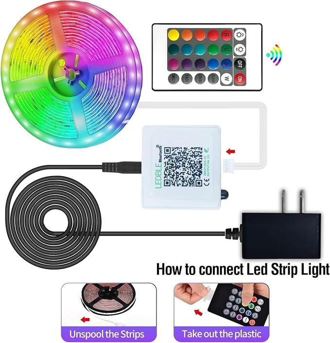 AILBTON Led Lights for Bedroom,100ft Led Light Strip Music Sync RGB Led Strip Lights Built-in Mic,Bluetooth App Control Led Room Lights with Remote,5050 RGB Rope Light