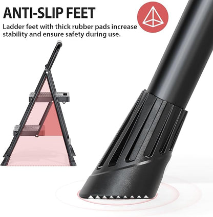 KINGRACK 2 Step Ladder, Folding Step Stool with Anti-Slip Pedals | Heavy Sturdy Steel ladder with Handrail, Safe-Lock Design, Multi-Purpose, Home, Kitchen, Pass 500lbs Load Testing, Black