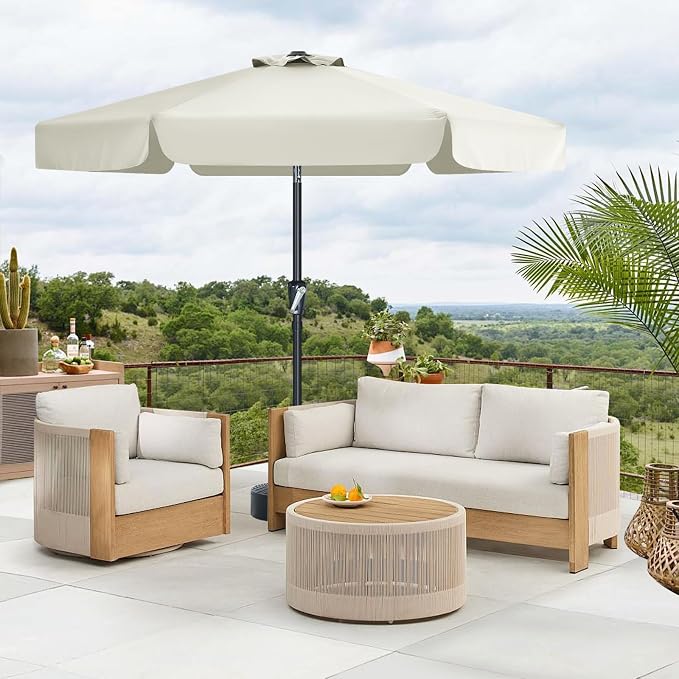 MASTERCANOPY 7.5ft Patio Umbrella with Valance, Crank & Tilt, Light Beige | 6 ribs, UV/fade-resist, waterproof, vent, for garden/deck/yard/pool