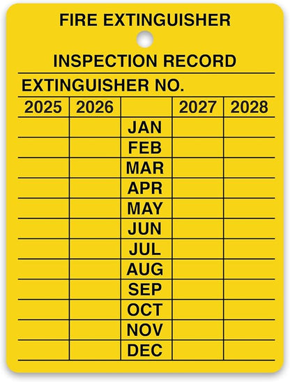 30 x Fire Extinguisher Tags with Cable Ties | Fire Extinguisher Recharge and Inspection Record for Indoor Outdoor Fire Extinguishers | 2.25 x 3 Inch 2025-2028 Monthly Inspection | Tear Proof