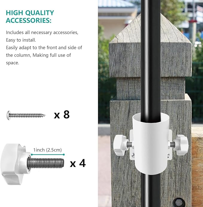 Stainless Steel Deck Umbrella Mount,Heavy Duty Patio Umbrella Holder for Deck Railing (Fit Max OD 2 Inch),Can Be Installed at Right Angles or Flat Surfaces,White