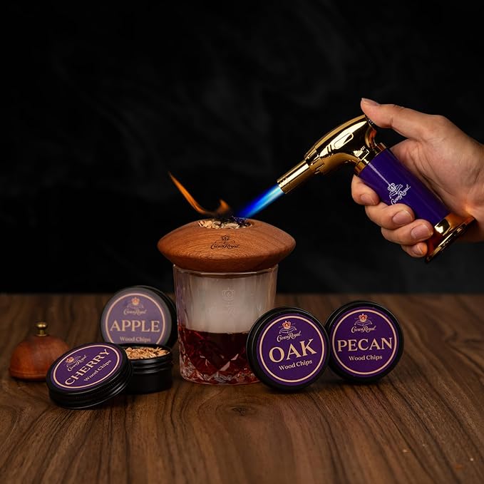 Crown Royal Cocktail Smoking Kit – 10-Piece Smoker Set for Whiskey & Cocktails with Torch, Wood Chips, Smoker Lid, Glasses & Accessories – Premium Gift Set for Men, Bourbon Lovers & Home Bars