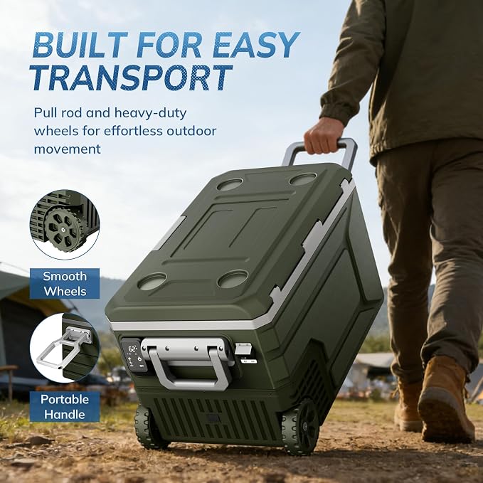 Antarctic Star 12 Volt Refrigerator,68QT(64L)Electric Cooler Compressor, -4℉~68℉ Portable Refrigerator,Car Fridge 12/24V DC 100-240V AC Portable Freezer with Wheels&2 Baskets for Camping,RV,Car,GREEN | 64L Car Fridge Compressor,Plug in Coolers for Vehi...