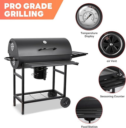 Charcoal Grill Barrel: Charcoal Grill with Rack - Outdoor BBQ Grill for Camping, Picnic, Courtyard, Party (Large)