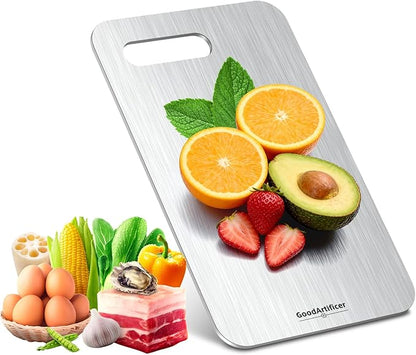 Titanium Cutting Board, 100% Pure Titanium Cutting Boards for Kitchen, Double-Sided Non-Toxic Cutting Board, Ideal for Slicing and Dicing Meats, Features Handle, Dishwasher Safe - 10.5"L*6.5"W（silver）