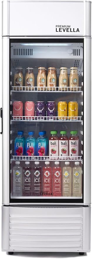 PremiumLevella PRF65DX Single Door Merchandiser Refrigerator-Upright Beverage Cooler-6.5 cu ft-Silver, 6.5 cu.ft. Single Swing Door