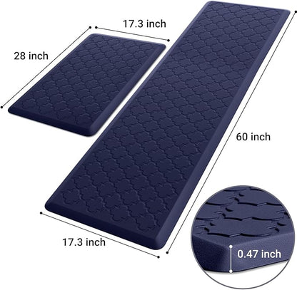 Kitchen Mat [2 PCS] Cushioned Anti-Fatigue Floor Mat Water Resistant Non-Skid Kitchen Mats and Rugs Ergonomic Comfort Foam Kitchen Rugs Standing Mat for Floor Office Sink(Blue,17.3"x28"+17.3"x60")