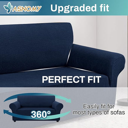 Asnomy Stretch Couch Covers Washable, loveseat Cover Slipcovers, Navy Blue | 1-Piece Sofa Cover(55"-78") loveseat cover Furniture Protector Soft Jacquard,Non-Slip Elastic Bottom for Dogs & Kids