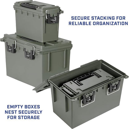 Sheffield Ammo Box Made in USA, Stackable Lockable Ammo Storage Box, Green | XL & Standard Lockable Storage Box, Water & Dust Resistant Dry Box, Secures Hunting Gear, Gun Accessories, Supplies, Bullets