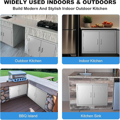 Outdoor Kitchen Door 35" W x 24" H-304 Stainless Steel Never Rust Cabinet Door-Double Layer-BBQ Access Doors-Weatherproof GrillDoor-Flush Mount BBQ Island Doors-MetalDoor for Outdoor Indoor Kitchen
