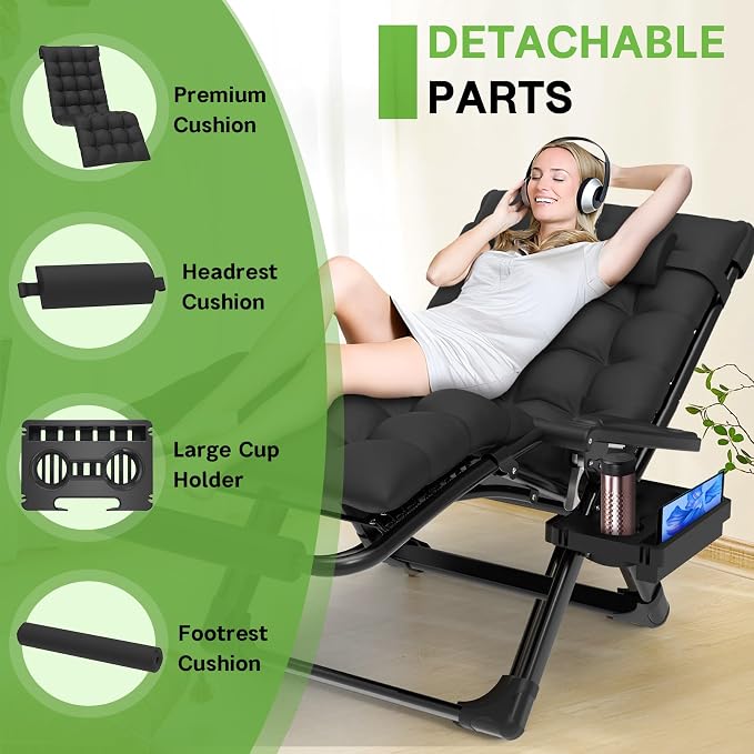 ZENPETIO 29In XL Zero Gravity Chair, 440LBS with Cushion | Anti Gravity Recliner Lounge Chair with Aluminum Alloy Lock & Footrest, 90-170° Adjustable, for Lawn Patio Indoor Outdoor