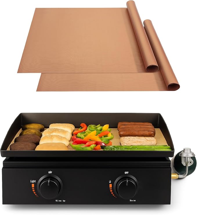UNCO- Copper Grill Mats for Outdoor Grill, 22" x 16", 2 Pack, Nonstick Reusable Grilling Mats for Outdoor Grill, BPA and PFOA Free with PTFE-Fiberglass Coating