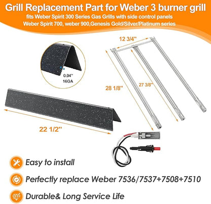 SafBbcue Grill Parts Kits for Weber Spirit 300 700 900 Genesis Silver/Gold B/C Gas Grills,7536 Flavorizer Bars&65945 Burner Tube& 7508 Igniter for Weber Spirit Genesis E310 with Side Mounted Control