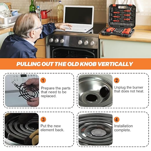 【Upgraded】 8" WB30T10074 Electric Stove Burner for GE Hotpoint Stove Oven Coil Surface Heating Element Replace CH30T10074 S30T10074 PS243922 AP3186376 JBS07C2WW RBS330DRWW JB258RM2SS by Beaquicy