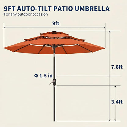 10FT Patio Umbrella 3 Tiers Outdoor Market Umbrella w/Push Button Tilt, Crank, UV and Waterproof Table Umbrella for Garden, Pool, Backyard, Deck, Lawn, Terracotta