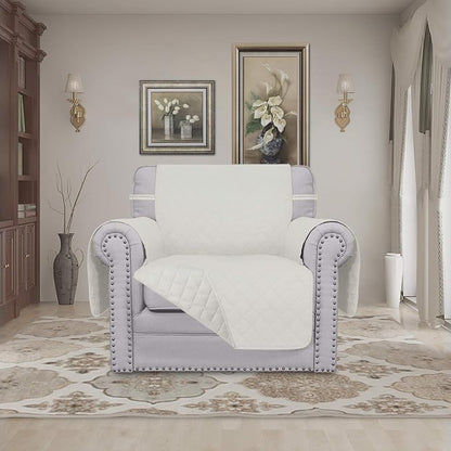Easy-Going Chair Sofa Slipcover Reversible Sofa Cover Water Resistant Couch Cover Furniture Protector Cover with Elastic Straps for Pets Kids Children Dog Cat (Chair, Ivory/Ivory) | Machine Washable Slipcover For Dogs, Water Resistant Furniture Mat For...