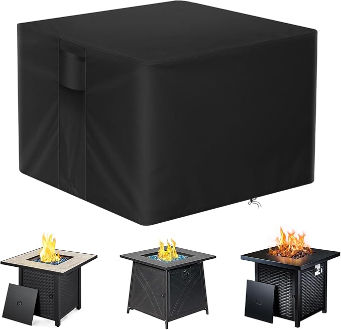 POMER Fire Pit Cover, 30 Inch Square Firepit Covers for 28-30 Inch Gas Fire Table Waterproof Outdoor Fireplace Cover - 30x30x25 inch
