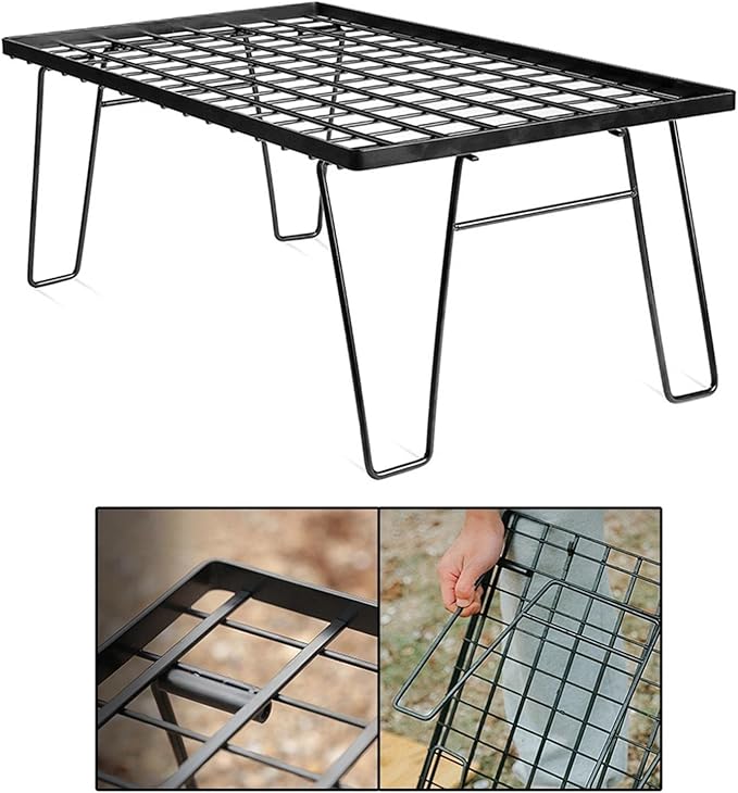 Portable Outdoor Folding Table with Charcoal Grill Plate Multifunctional Camping BBQ Grill Rack for Beach Garden Picnic, Portable Charcoal Grill for BBQ & Barbecue Grill Side Table,A-1