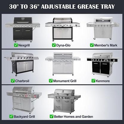 Hiorucet Grease Tray with Catch Pan for Charbroil, Nexgrill, Dyna Glo, Kenmore, BHG, Expert, Backyard, Uniflame, Members Mark, Monument Grill Replacement Parts, Adjustable 30''-36'' Gas Grill Drip Pan