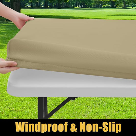 Smiry Rectangle Picnic Table Cloth, Waterproof Elastic Fitted Tablecloths for 4 Foot Tables, Washable Polyester Table Cover for Camping, Indoor and Outdoor (Taupe, 30"x48")