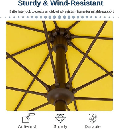 PatioKingdom 9FT Patio Outdoor Umbrella-UPF 50+ Sun Shade with Wind Vent, Push-Button Tilt & Smooth Crank Lift, Rust-Resistant Fiberglass Frame for Garden, Backyard,Yard (Yellow)