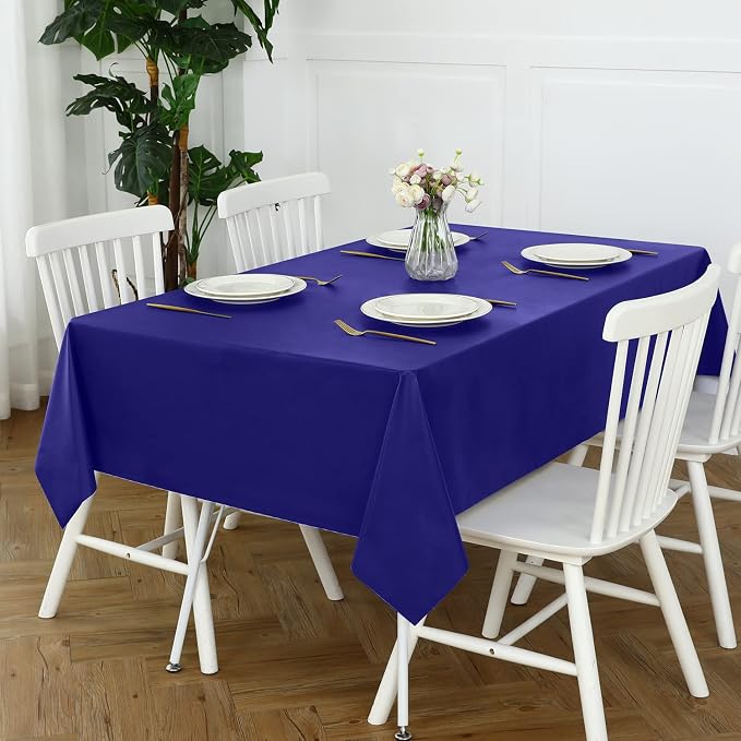 Romanstile 100% Waterproof PVC Tablecloth, Rectangle Oil Spill Proof Stain Resistant Vinyl Table Cloth, Wipe Clean Plastic Table Covers for Kitchen/Dining/Parties - 54 x 120 Inch, Royal Blue