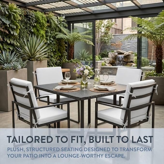 California Umbrella Outdoor Dining Chair, Set of 4 Patio Seat Cushions, 20 x 40 Inch, Premium Outdoor Memory Foam, Fade Resistant, Sunbrella Fabric, Fabric Ties, Natural