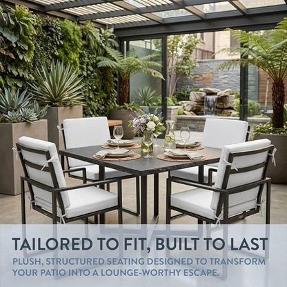California Umbrella Outdoor Dining Chair, Set of 4 Patio Seat Cushions, 20 x 40 Inch, Premium Outdoor Memory Foam, Fade Resistant, Sunbrella Fabric, Fabric Ties, Natural