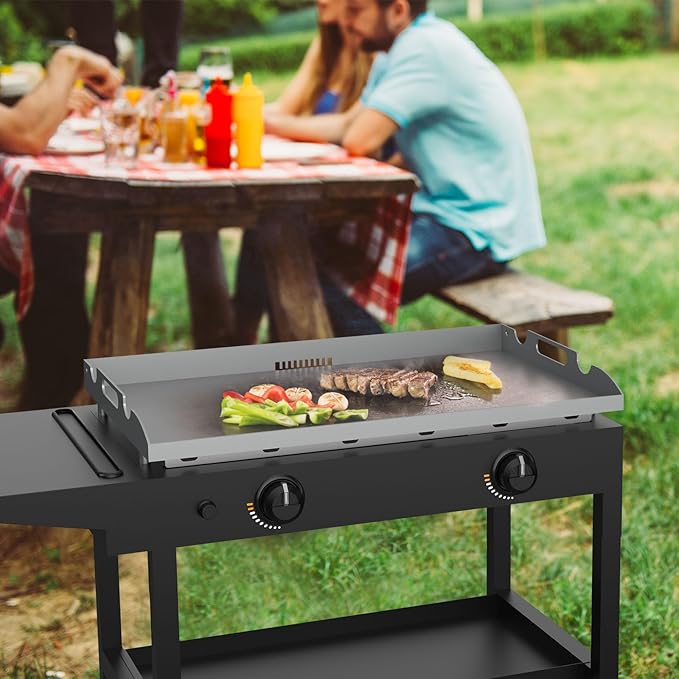 28 Inch Griddle Top for Blackstone with Spatula Set, Flat Top Griddle Replacement Part for Blackstone 2 Burner 1517 1853 1605 with Rear Grease System, Powder Coated Steel Healthy Non-Toxic Durable