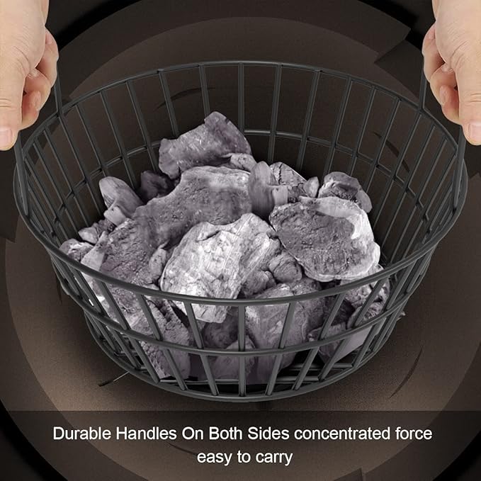Charcoal Ash Basket for Large Big Green Egg Grill, Heavy Duty Porcelain Steel Fire Basket also Fits Kamado Joe Classic, Compatible with Pit Boss, for Louisiana Grills, for Primo Kamado Grill, Fits Large Grill Dome